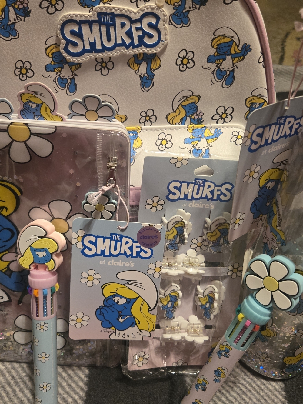 Claire's Smurfs Blue White Yellow Floral Kids Accessory Set
